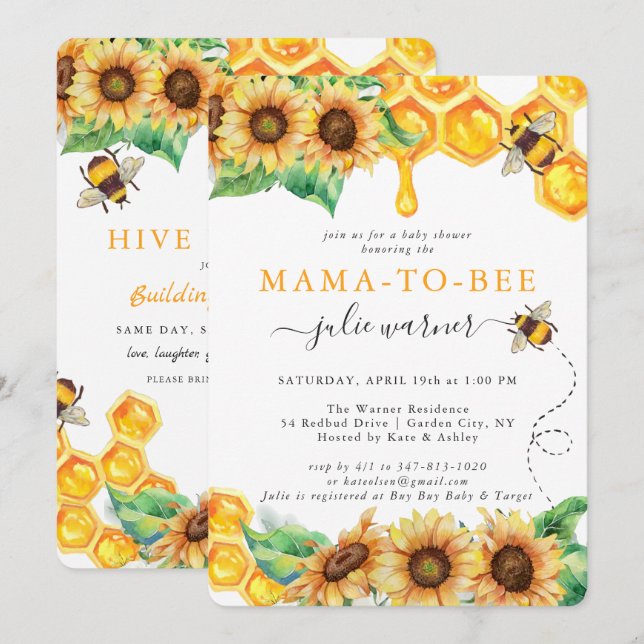 Carte Bumble Bee Baby shower & Fête du réchauffement de  (Devant / Derrière)