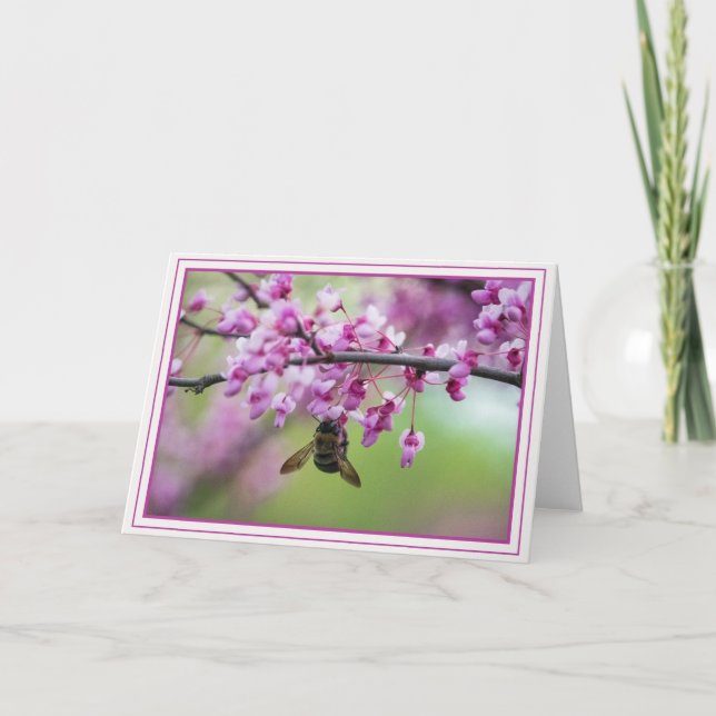 Carte Bumblebee sur Redbud Blossoms (Devant)
