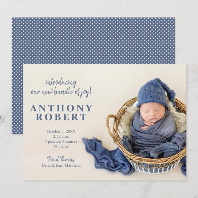 Carte Bundle of Joy Baby Photo Annonces de naissance (Devant / Derrière)