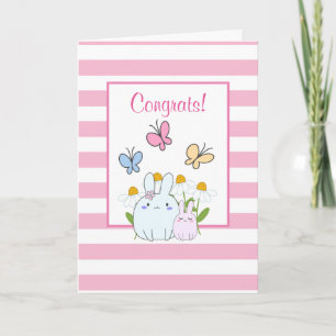 Carte Bunnies, papillons et marguerites