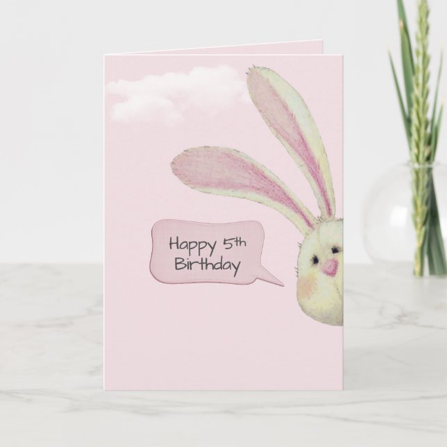 Carte Bunny 5e anniversaire sur rose (Devant)