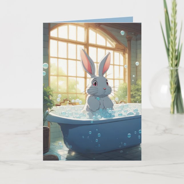 Carte Bunny Anniversaire Dans Bain À Bulle (Devant)
