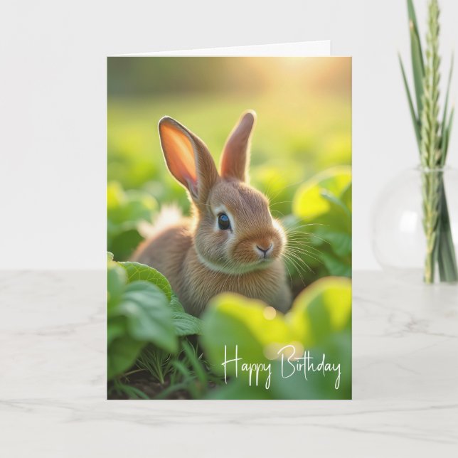 Carte Bunny d'anniversaire dans un jardin de laitue (Devant)