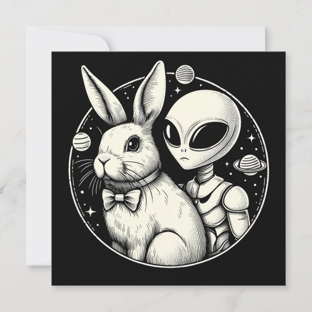 Carte Bunny de Pâques et Alien spatial UFO Sci Fi Funny (Devant)