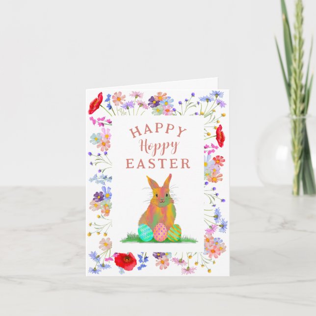 Carte Bunny de Pâques et oeufs floral (Devant)
