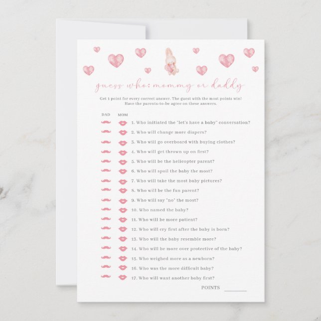Carte Bunny Heart Valentine Baby shower maman papa Jeu (Devant)