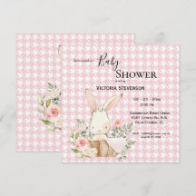 Bunny Rabbit Aquarelle Houndstooth Baby shower