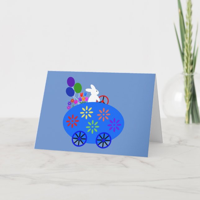Carte Bunny Riding Egg Car #2 (Devant)