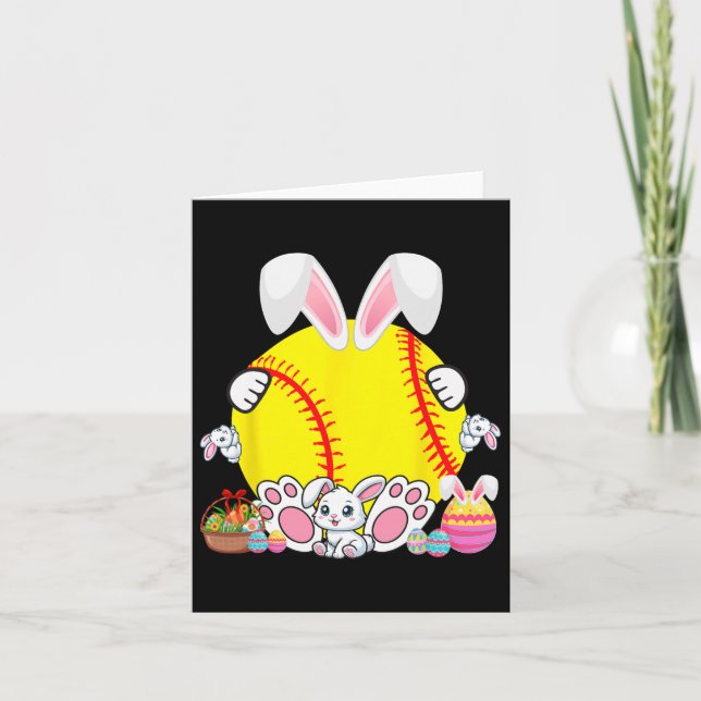 Carte Bunny Softball Ball Costume Pâques Joueur Fan Chas (Devant)
