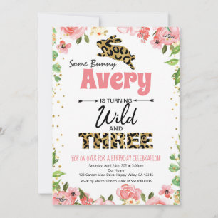 Carte Bunny Wild & Three Girl 3ème anniversaire Invitati