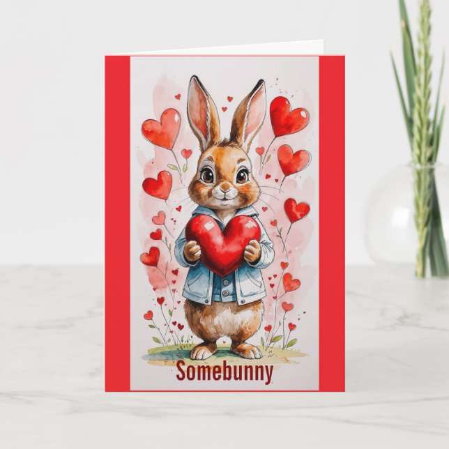 Carte Bunny With Hearts Valentine Day Greeting Card (Devant)