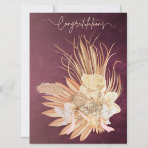 Carte Burgundy Boho Floral Félicitations Mariage