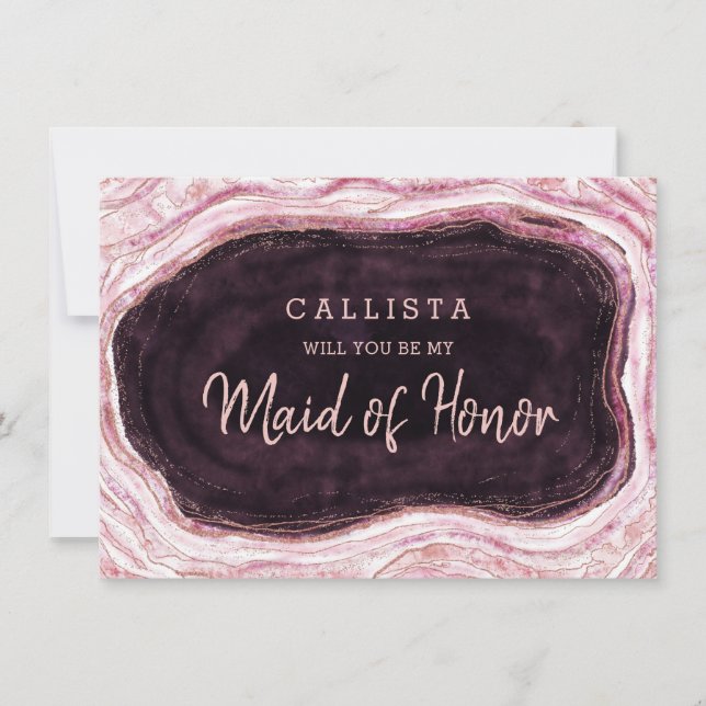Carte Burgundy Geode Be My Maid of Honor Proposition Car (Devant)