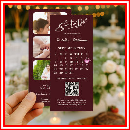 Carte Burgundy & Ivory Photo QR Wedding Save The Date