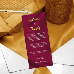 Carte Burgundy minimaliste et Gold Script Bienvenue Merc
