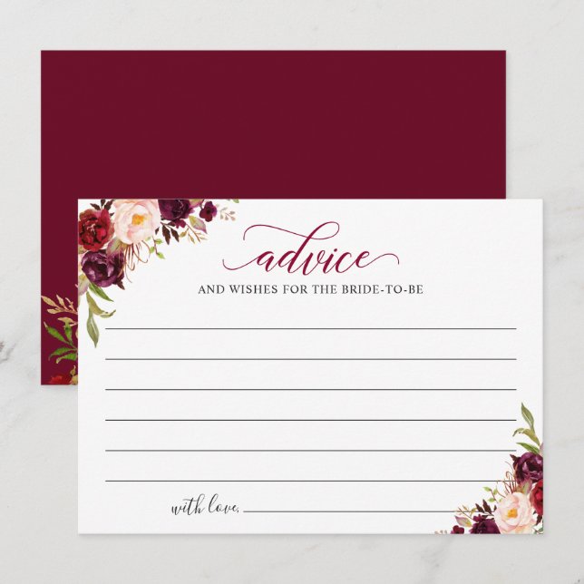 Carte Burgundy Red Blush Floral Conseils et Voeux (Devant / Derrière)