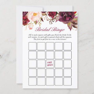 Carte Burgundy Red Floral Fête des mariées Bingo Jeu