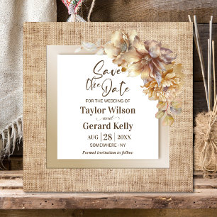 Carte Burlap Rustique mariage floral Enregistrer la date