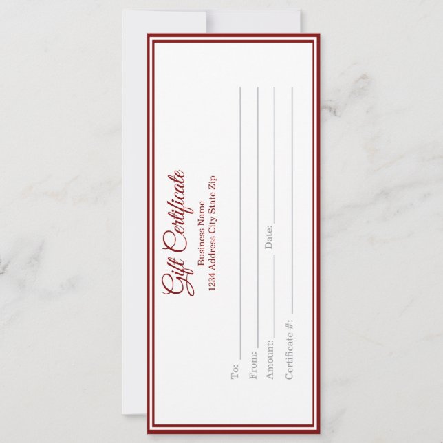 Carte Business Gift Certificate - Printed Template (Devant)