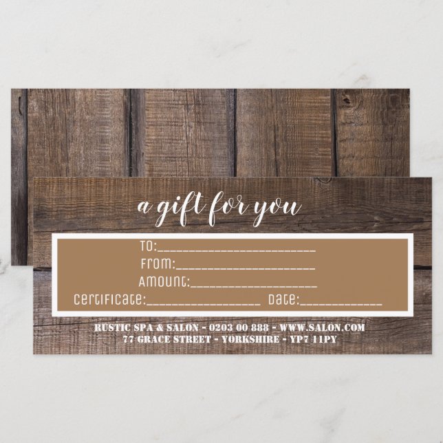 Carte Business Rustic Brown personnalisé certificat cade (Devant / Derrière)