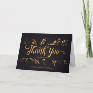 Carte Business Thank You Elegant Black Gold Botanical