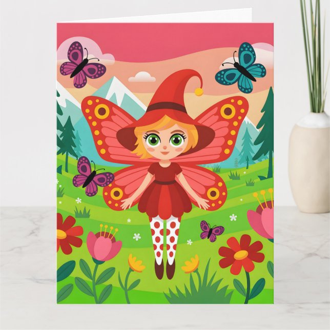 Carte Butterfly Fairy Illustration in Whimsical Forest (Devant)