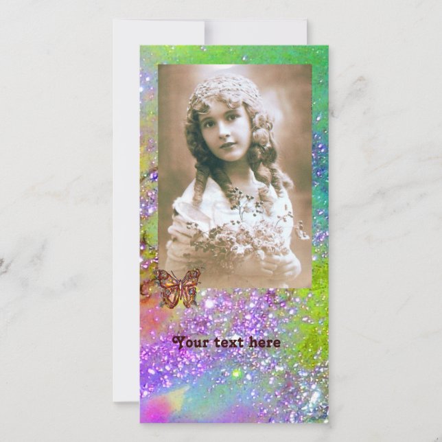 Carte BUTTERFLY IN SPARKLES violet clair bleu vert (Devant)