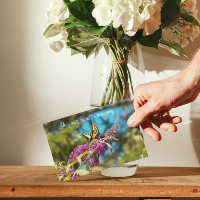 Carte Butterfly on Pink Flowers Get Well (In Situ)