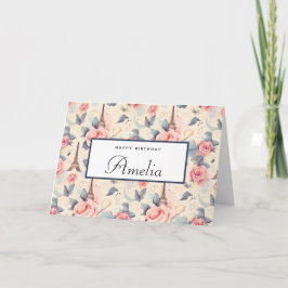 Carte Butterfly Tour Eiffel et Motif Rose Anniversaire