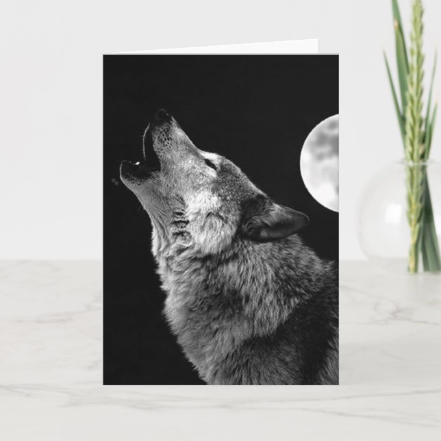 Carte BW Wolf Howling at Moon (Devant)