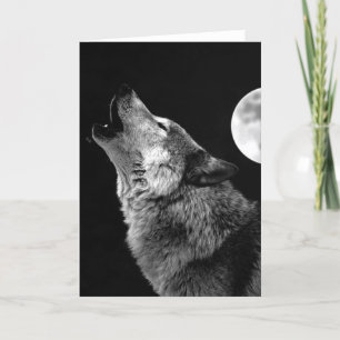 Carte BW Wolf Howling at Moon