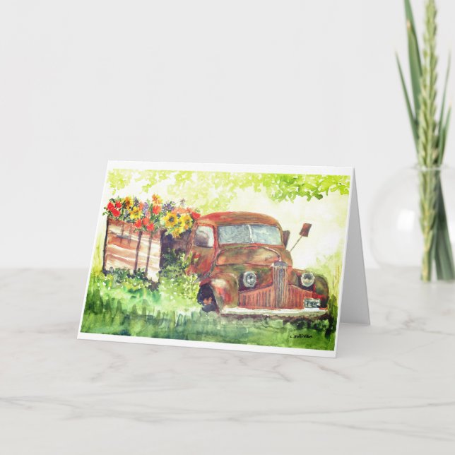 Carte c.5 vieux camion rempli de fleurs (Devant)