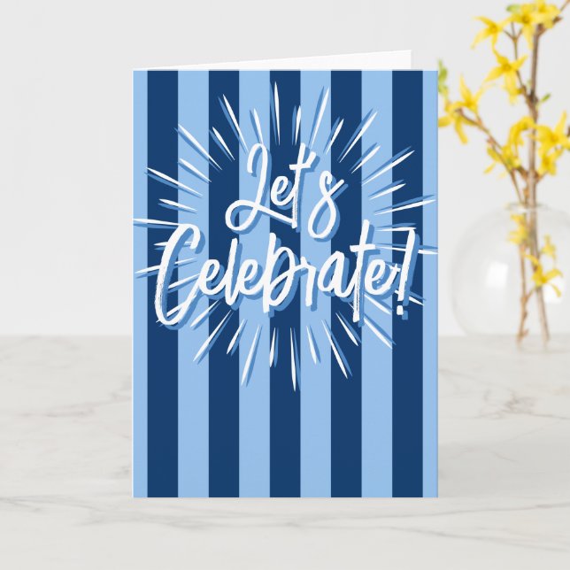 Carte Cabana Stripes "Célébrons" éclate en bleu (Fleur jaune)