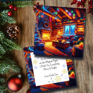 Carte Cabine en bois et cheminée chaude le soir de Noël