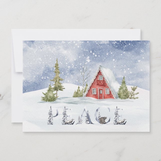 Carte Cabine rouge neige | Paix (Devant)