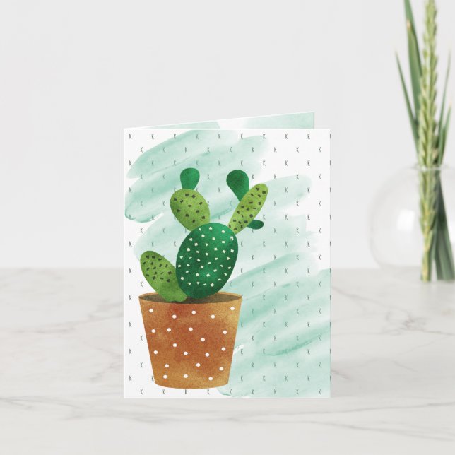 Carte Cactus d'aquarelle monogramme Salutation quotidien (Devant)