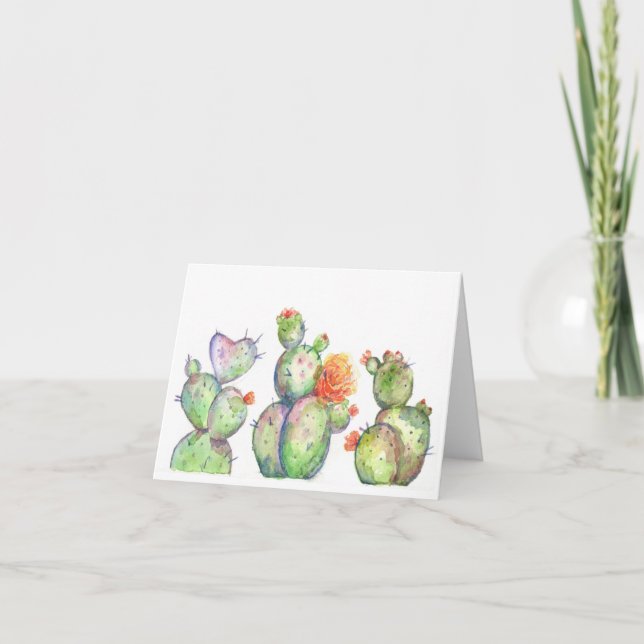 Carte Cactus de désert fleuri à l'aquarelle (Devant)