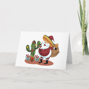 Carte Cactus de dessin animé et le Père Noël portant un 