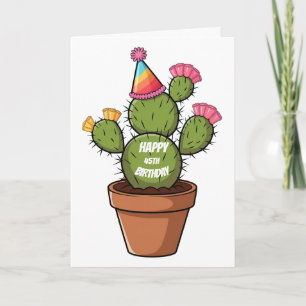 Carte cactus de poire en pot portant casquette d'anniver
