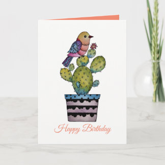 Carte Cactus et oiseau arc-en-ciel à l'aquarelle