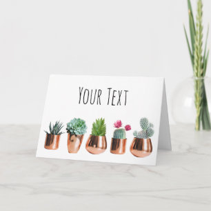 Carte Cactus et succulents dans des pots d'or Roses