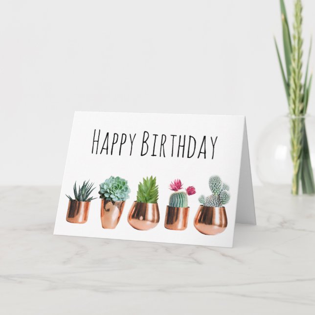 Carte Cactus et succulents dans des pots d'or Roses Anni (Devant)