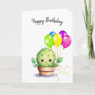 Carte Cactus mignons avec ballons d'anniversaire