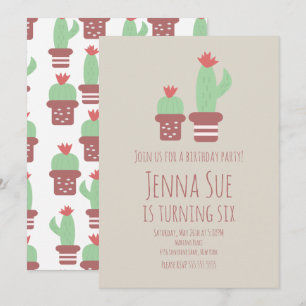 Carte Cactus Moderne Pots Plante fête d'anniversaire