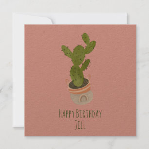 Carte Cactus Plante arc-en-ciel Panier à main dessiné An