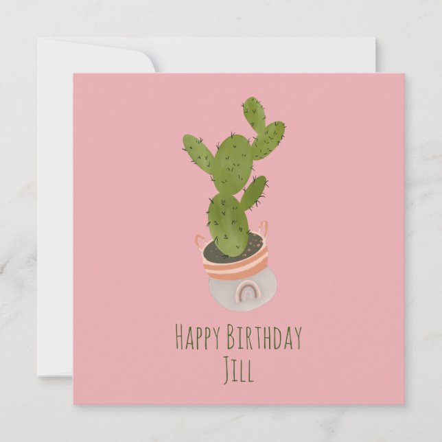 Carte Cactus Plante arc-en-ciel Panier à main dessiné An (Devant)