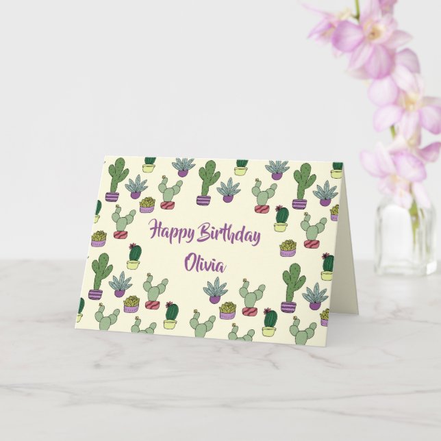 Carte Cactus Succulent Cactus Plantes Posés Joyeux Anniv (Orchidée)