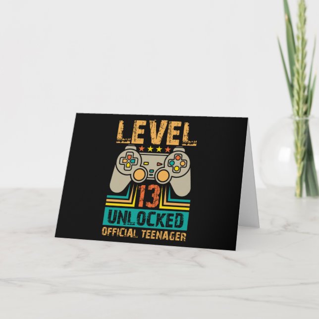Carte Cadeau 13e anniversaire garçons niveau 13 débloqué (Devant)