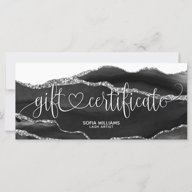 Carte cadeau Agate en argent noir moderne (Devant)