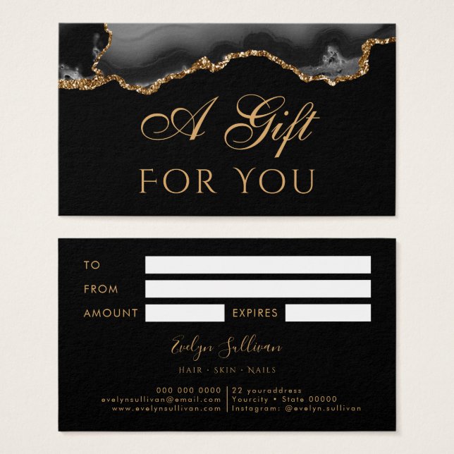 Carte cadeau Agate Noir et Or (Devant & derrière)